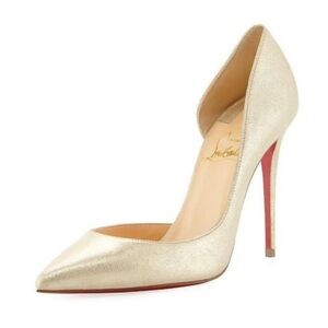 Christian Louboutin Gold Iriza Suede D’orsay Pumps NEW
